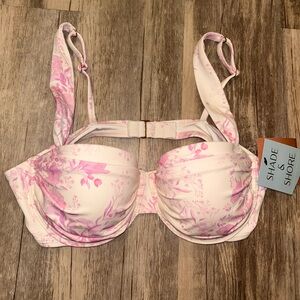NWT Shade & Shore Pink Floral Women's Pushup Bikini Top SIZE 34D